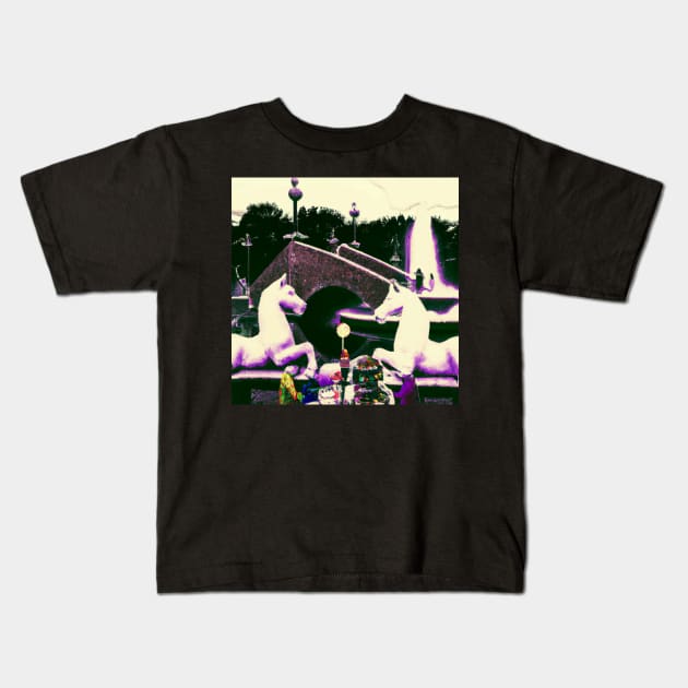 Rocking Horses by a Bridge with a Fountain (Lucy in the Sky Inspired) Kids T-Shirt by Prints Charming